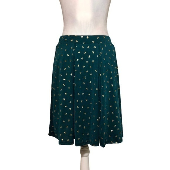 NWOT ModCloth Jessy B Skirt Green Gold Bows New - Picture 4 of 8